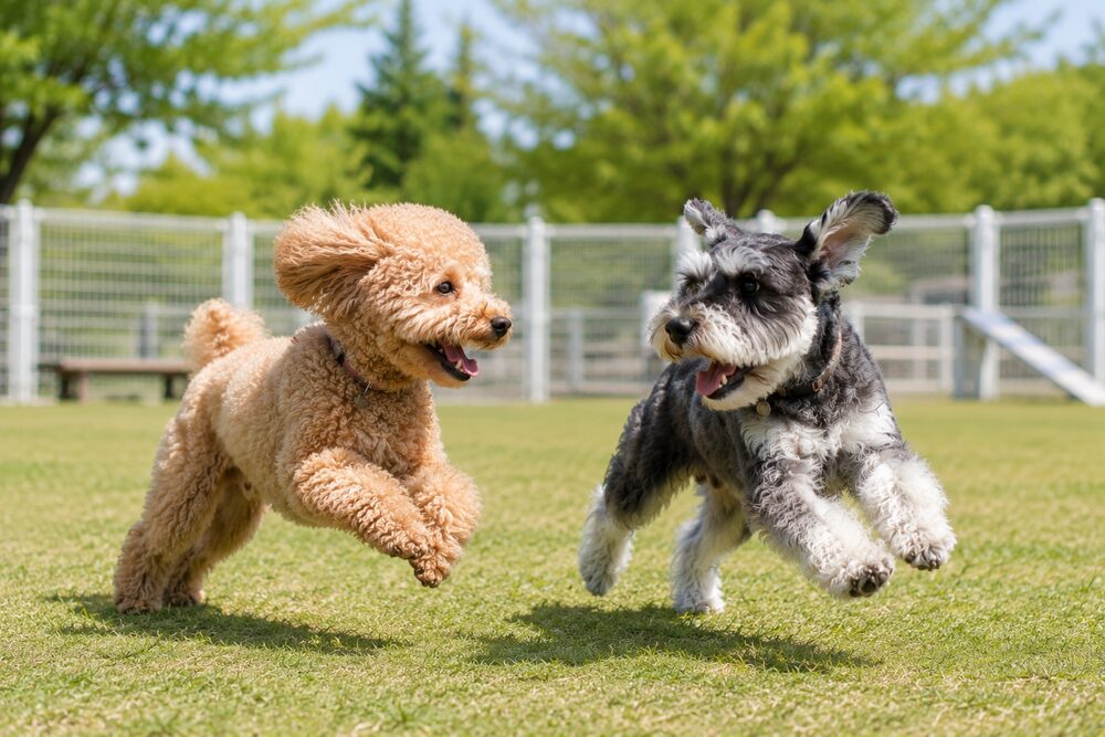 楽しそうに遊ぶ犬たち